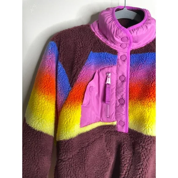 New Free People Hit the Slopes Printed Jacket Fleece Espresso Combo XS X Small - Picture 8 of 9